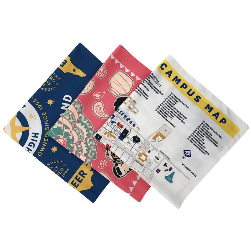 Custom printed bandana samples with different artwork